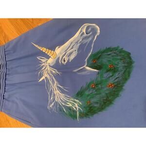Vintage Christmas Unicorn Blue Women's Skirt with Hand-Painted Unicorn Design